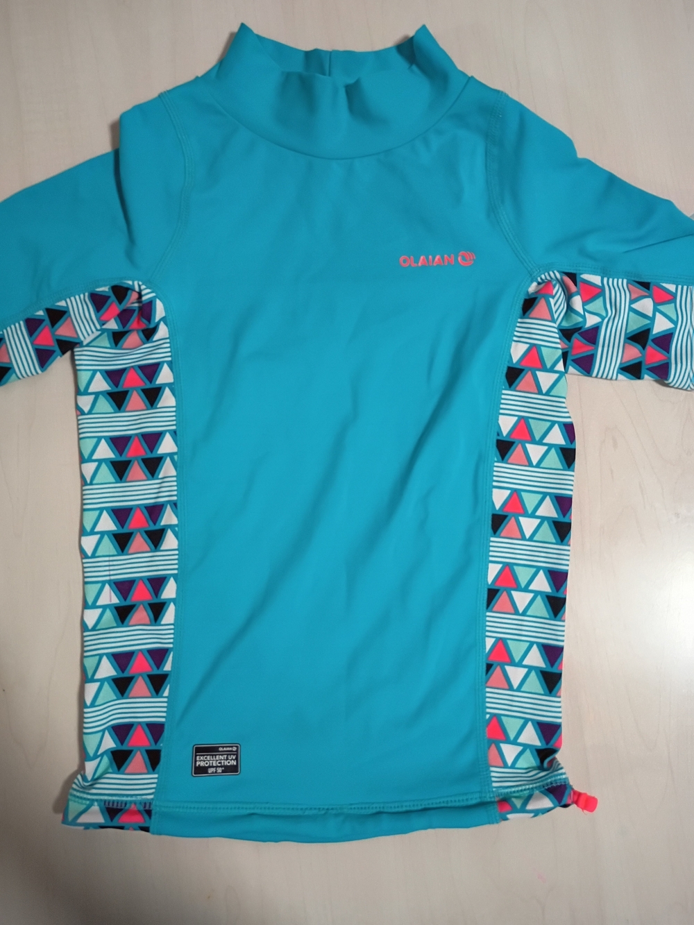Olian Kids' Turquoise Rash Guard Swim Top with Geo Accent